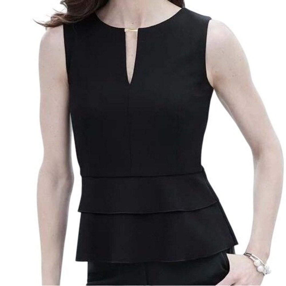 WHITE HOUSE BLACK MARKET Black Tiered Bodice Peplum Top EUC Size M